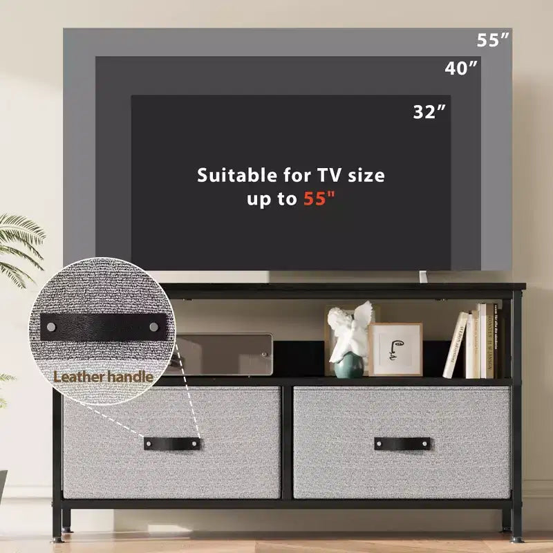 Meuble TV commode 50" | Meuble TV avec tiroirs et étagères pour chambre à coucher
