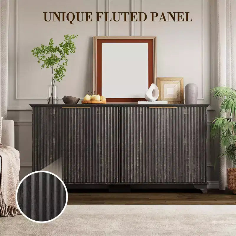 Buffet Bahut Rangement 4 Portes Canelé | Meuble TV & Bar à Café, Étagères Réglables