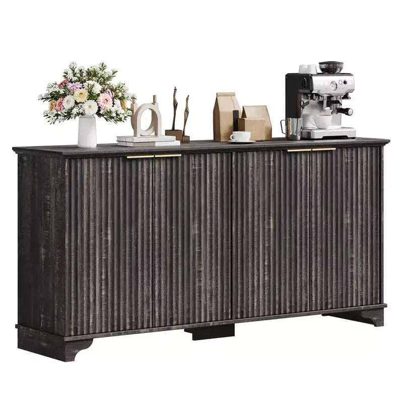 Buffet Bahut Rangement 4 Portes Canelé | Meuble TV & Bar à Café, Étagères Réglables