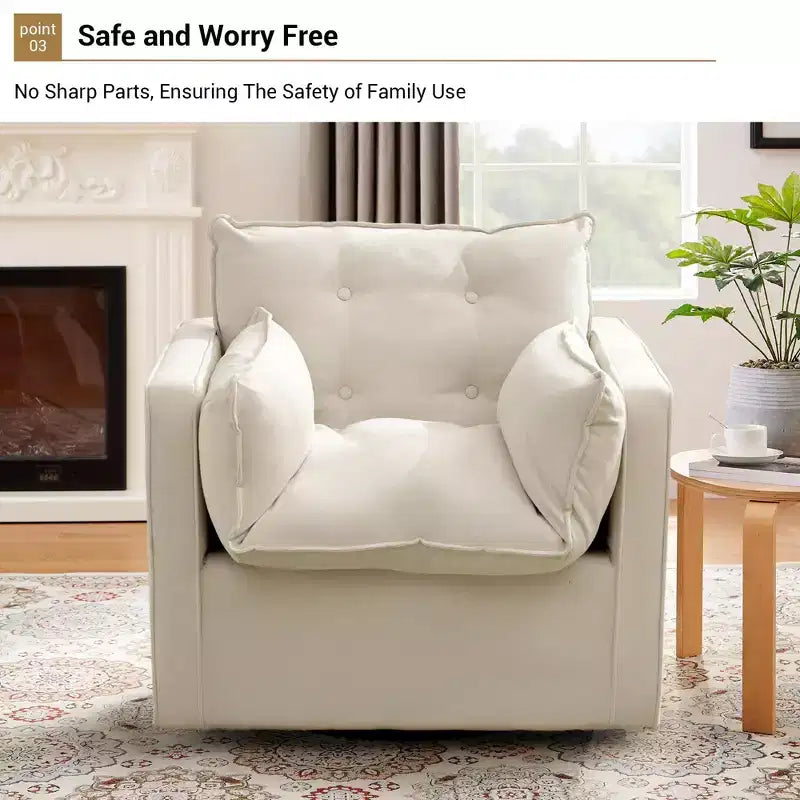 Fauteuil pivotant d'appoint Mid-Century surdimensionné | Fauteuil Club en Lin