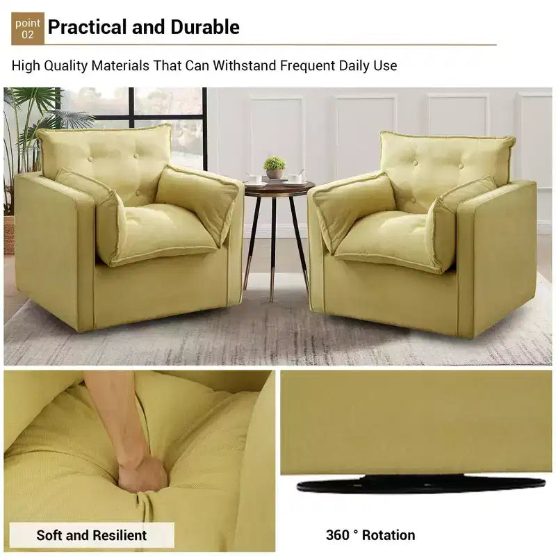 Fauteuil pivotant d'appoint Mid-Century surdimensionné | Fauteuil Club en Lin