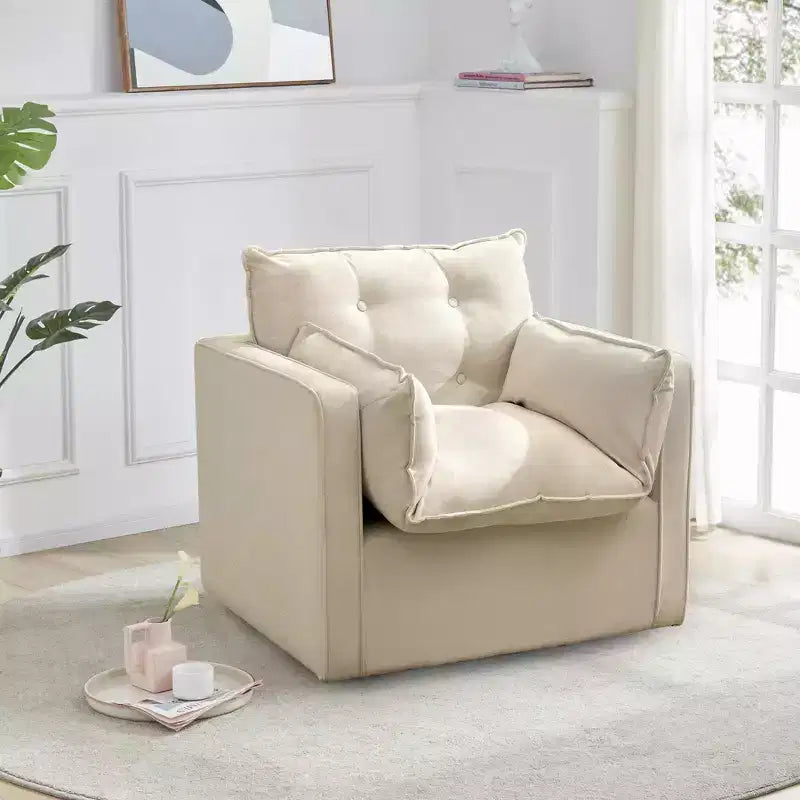 Fauteuil pivotant d'appoint Mid-Century surdimensionné | Fauteuil Club en Lin