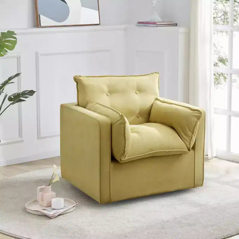 Fauteuil pivotant d'appoint Mid-Century surdimensionné | Fauteuil Club en Lin