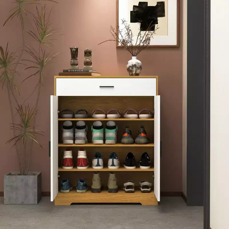 Étagère à chaussures autoportante en bois à 4 niveaux | Tablettes réglables, Meuble de rangement pour chaussures