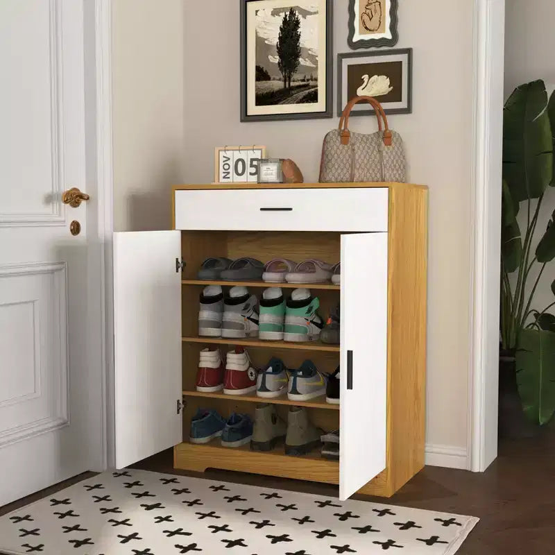 Étagère à chaussures autoportante en bois à 4 niveaux | Tablettes réglables, Meuble de rangement pour chaussures