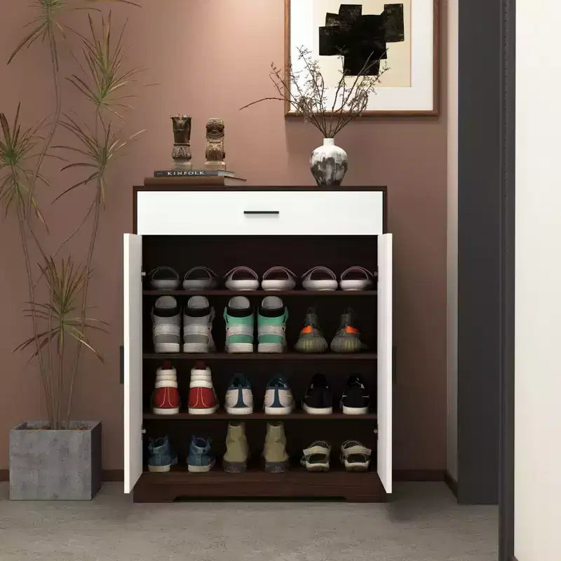 Étagère à chaussures autoportante en bois à 4 niveaux | Tablettes réglables, Meuble de rangement pour chaussures