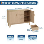 Buffet en bois cannelé de style milieu de siècle | 3 tiroirs, grand bahut et bar à café