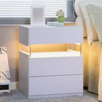 Commode de chevet à 3 tiroirs avec LED | Plateau en acrylique, Table de chevet blanche
