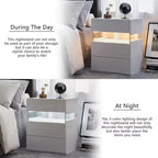 Commode de chevet à 3 tiroirs avec LED | Plateau en acrylique, Table de chevet blanche