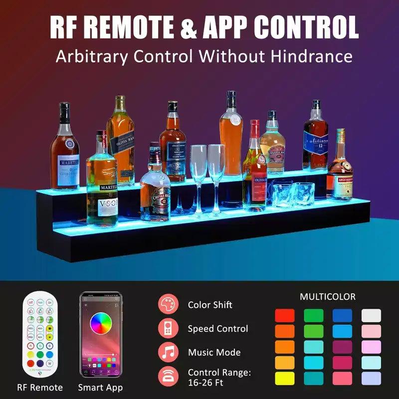 Étagère à Liqueurs Lumineuse LED 2/3/4 Niveaux | Présentoir à Bouteilles Rétroéclairé en Acrylique, Télécommande/Application