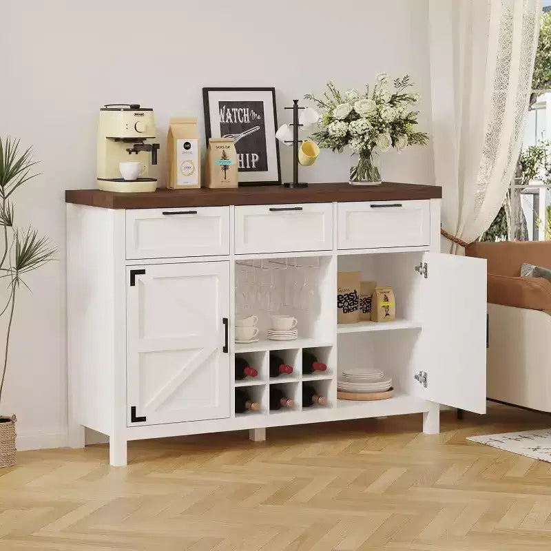 Buffet bahut cannelé moderne avec rangement | Tiroirs et étagères réglables
