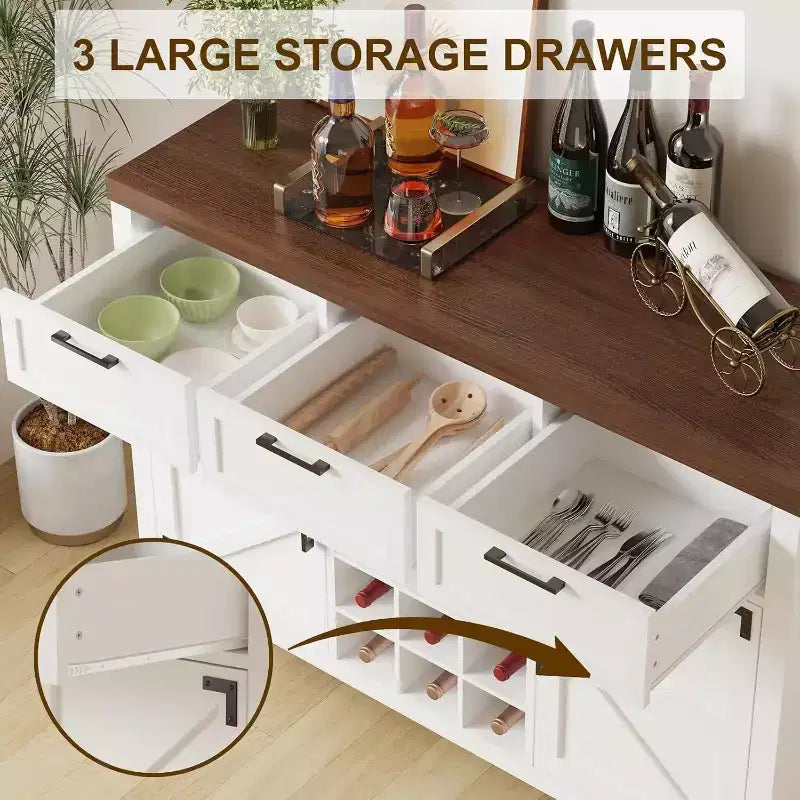 Buffet bahut cannelé moderne avec rangement | Tiroirs et étagères réglables
