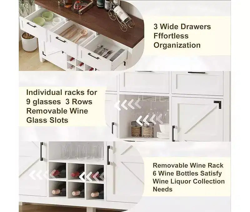 Buffet bahut cannelé moderne avec rangement | Tiroirs et étagères réglables
