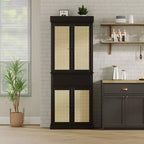 Meuble de rangement de cuisine en rotin de 175 cm | Tiroir, portes et étagères réglables