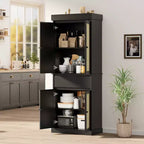 Meuble de rangement de cuisine en rotin de 175 cm | Tiroir, portes et étagères réglables