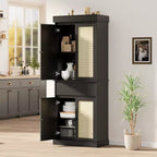 Meuble de rangement de cuisine en rotin de 175 cm | Tiroir, portes et étagères réglables