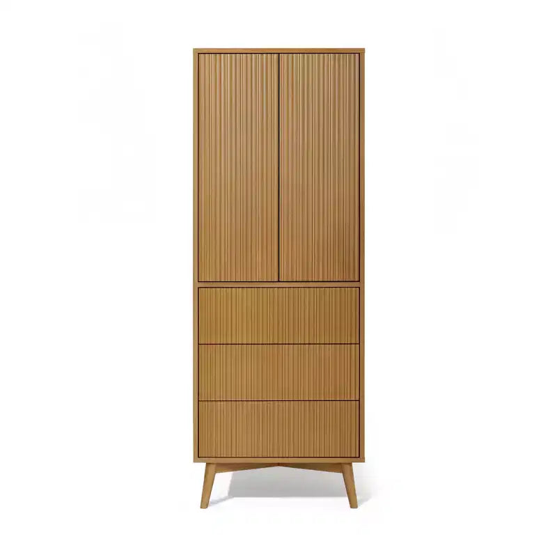 Meuble de rangement bohème moderne en lin | Bois massif et façades cannelées