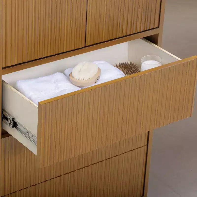 Meuble de rangement bohème moderne en lin | Bois massif et façades cannelées