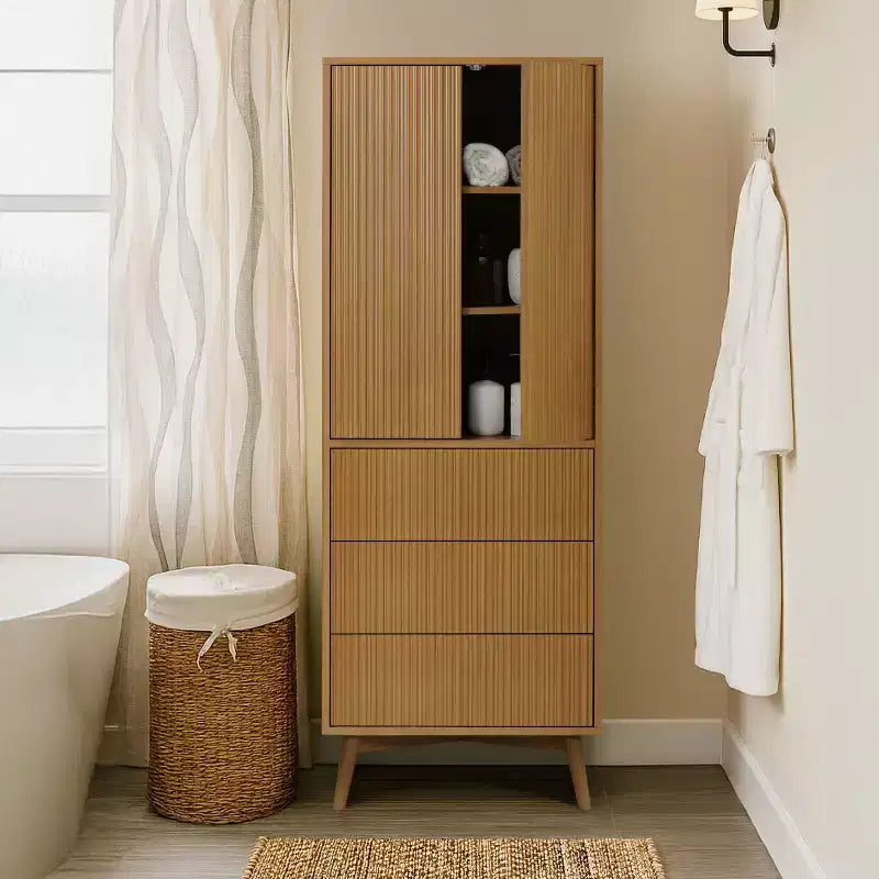 Meuble de rangement bohème moderne en lin | Bois massif et façades cannelées