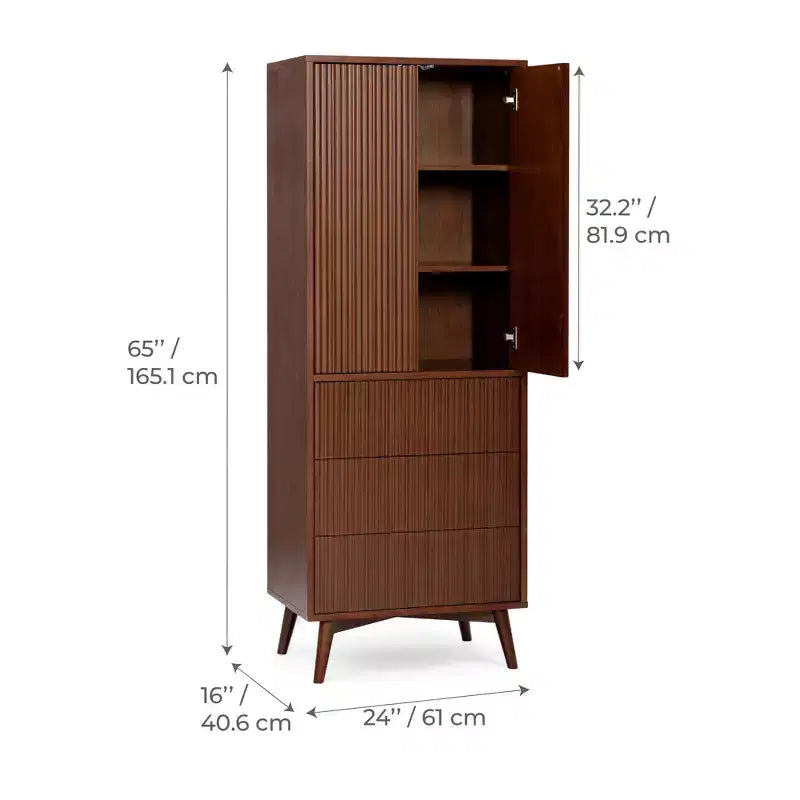 Meuble de rangement bohème moderne en lin | Bois massif et façades cannelées