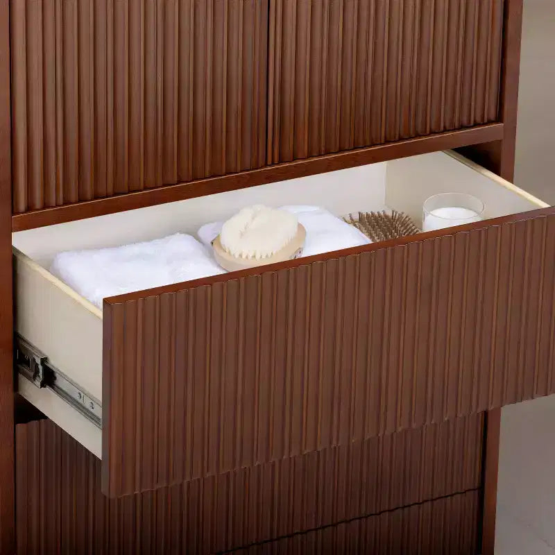 Meuble de rangement bohème moderne en lin | Bois massif et façades cannelées