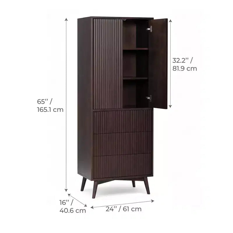 Meuble de rangement bohème moderne en lin | Bois massif et façades cannelées
