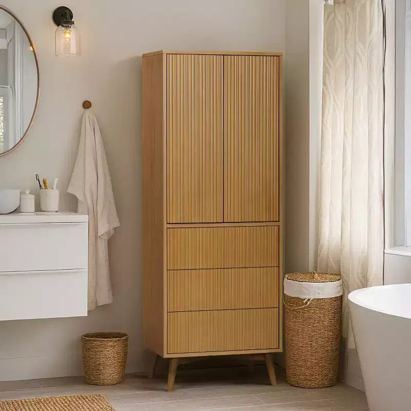 Meuble de rangement bohème moderne en lin | Bois massif et façades cannelées
