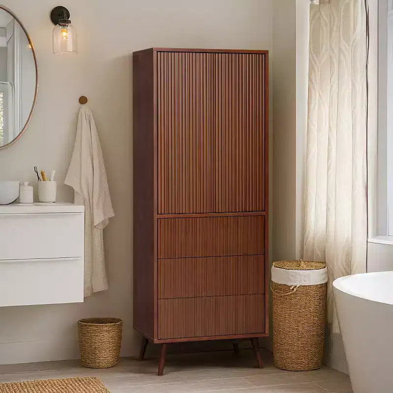 Meuble de rangement bohème moderne en lin | Bois massif et façades cannelées
