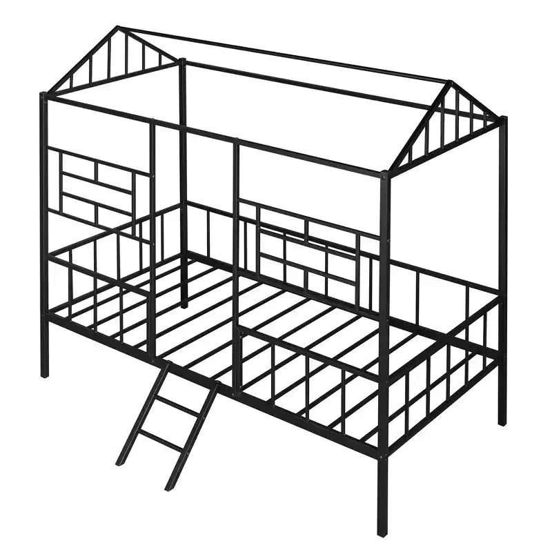 Cadre de lit plateforme double en métal | Style cabane basse, support à lattes pour enfants