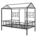 Cadre de lit plateforme double en métal | Style cabane basse, support à lattes pour enfants