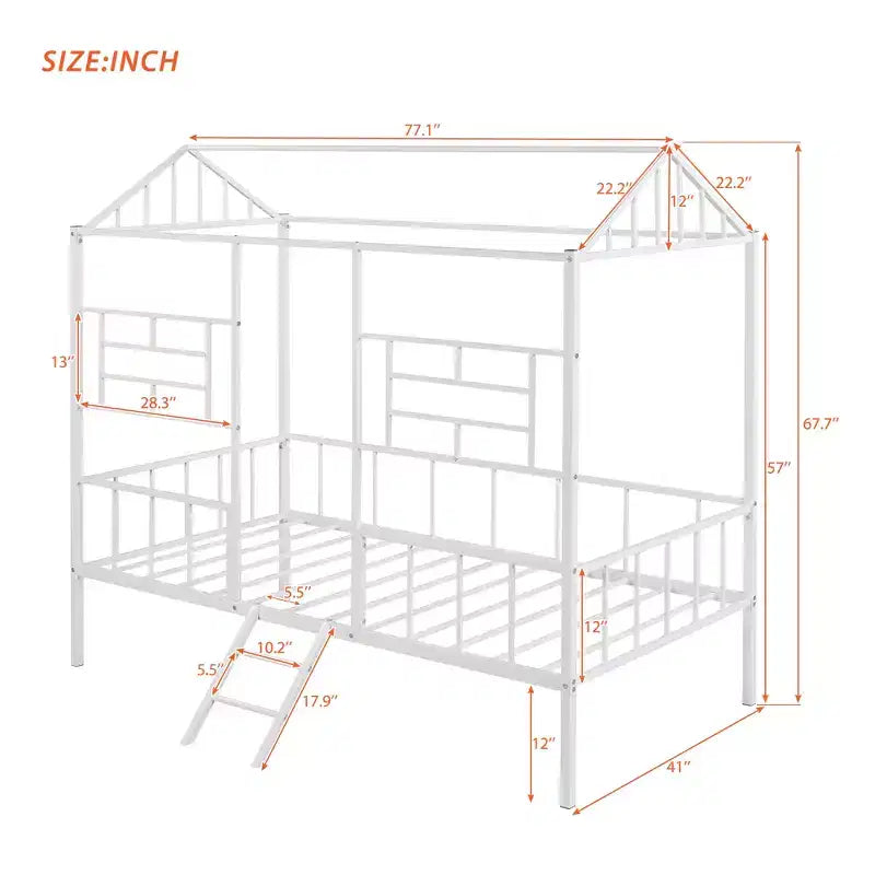 Cadre de lit plateforme double en métal | Style cabane basse, support à lattes pour enfants