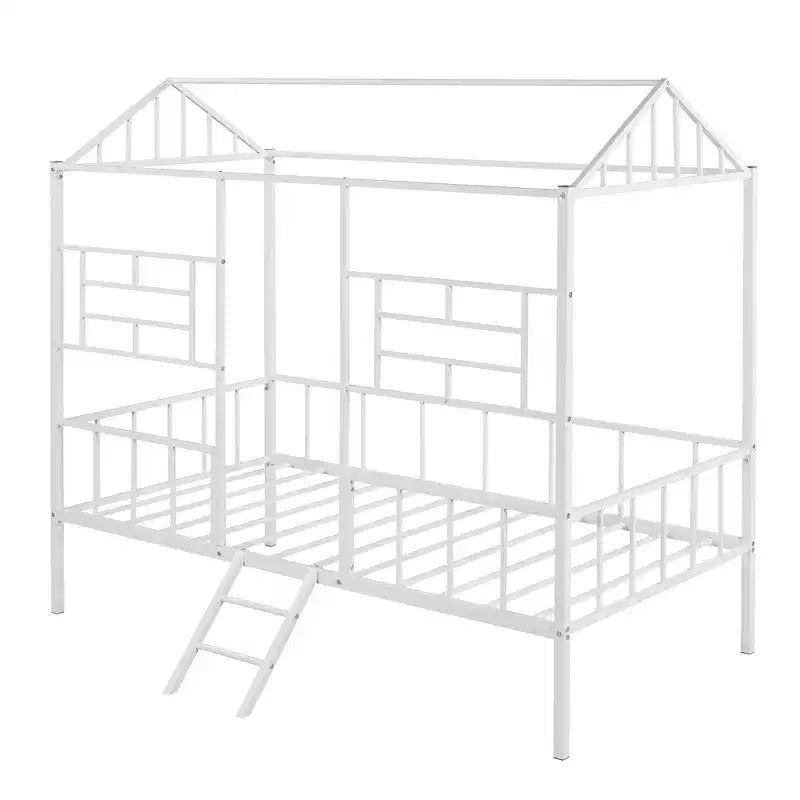 Cadre de lit plateforme double en métal | Style cabane basse, support à lattes pour enfants
