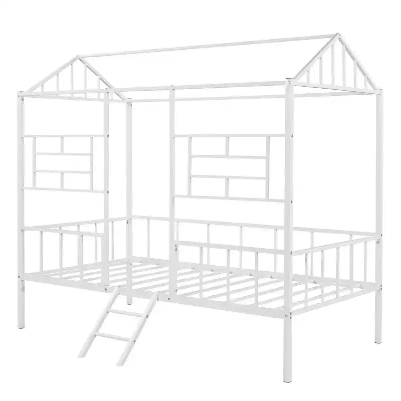 Cadre de lit plateforme double en métal | Style cabane basse, support à lattes pour enfants