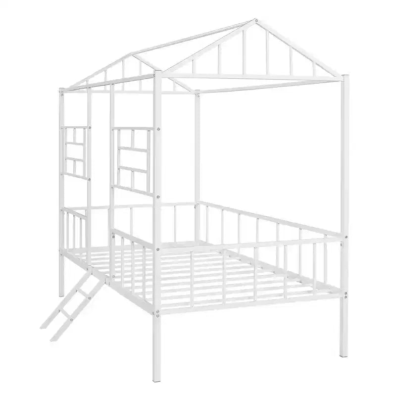 Cadre de lit plateforme double en métal | Style cabane basse, support à lattes pour enfants