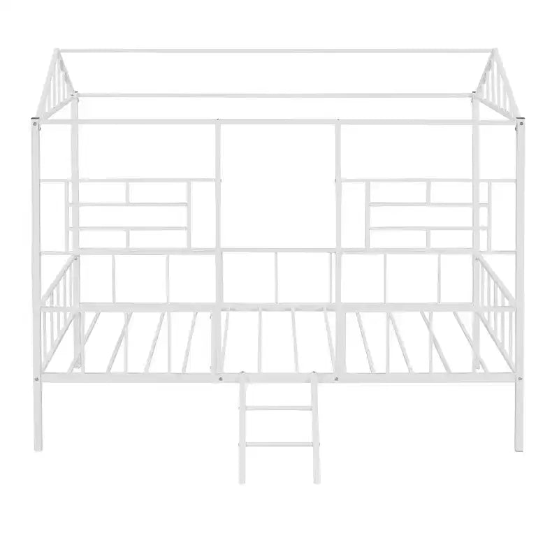 Cadre de lit plateforme double en métal | Style cabane basse, support à lattes pour enfants