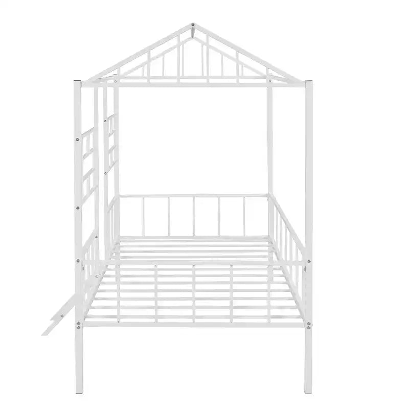 Cadre de lit plateforme double en métal | Style cabane basse, support à lattes pour enfants