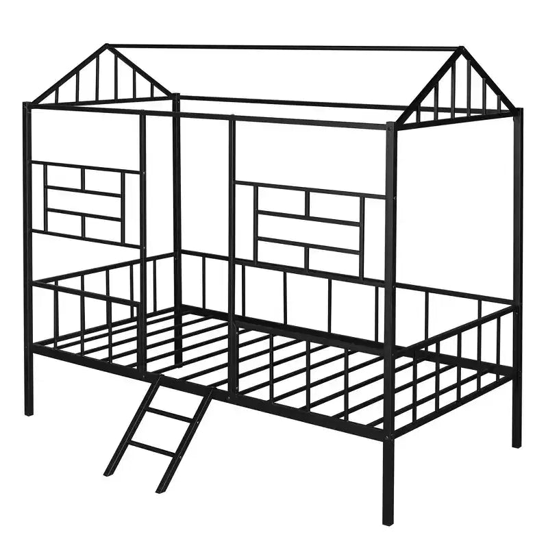 Cadre de lit plateforme double en métal | Style cabane basse, support à lattes pour enfants