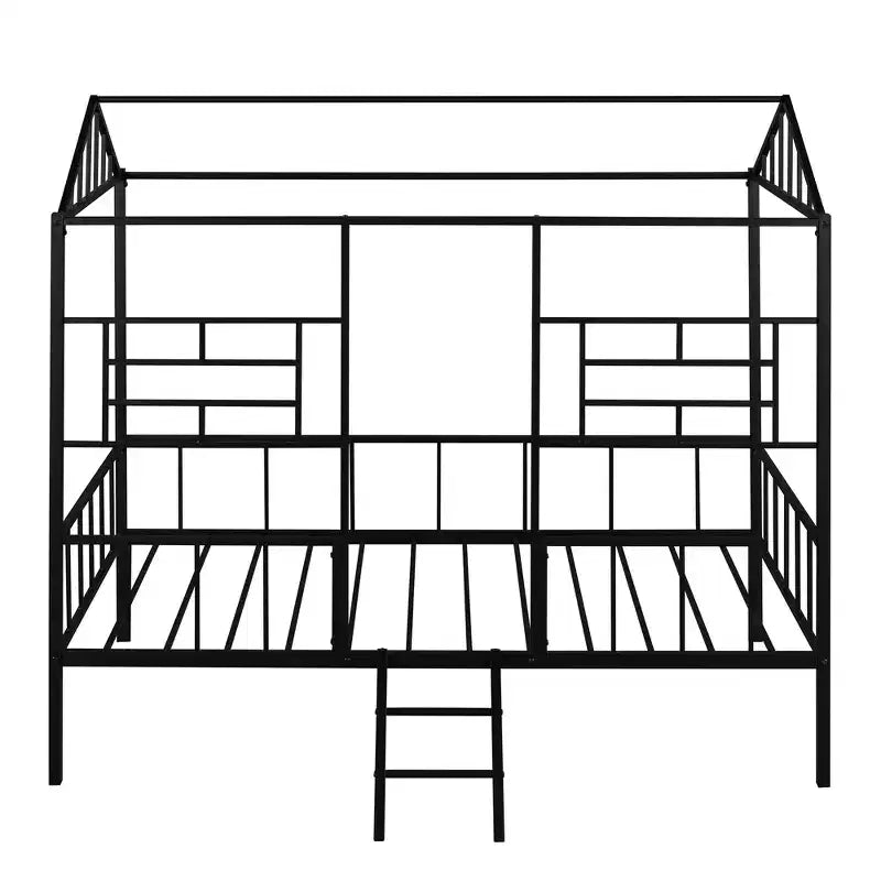 Cadre de lit plateforme double en métal | Style cabane basse, support à lattes pour enfants