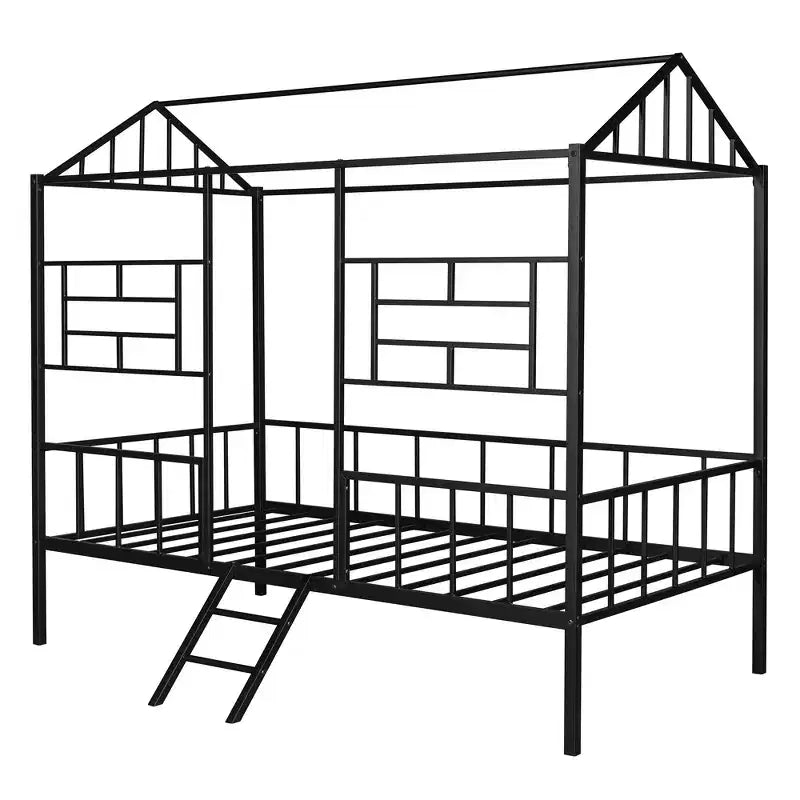 Cadre de lit plateforme double en métal | Style cabane basse, support à lattes pour enfants