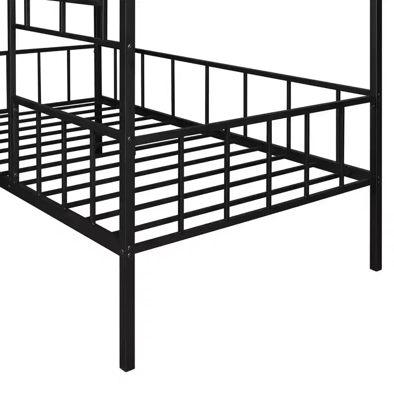 Cadre de lit plateforme double en métal | Style cabane basse, support à lattes pour enfants
