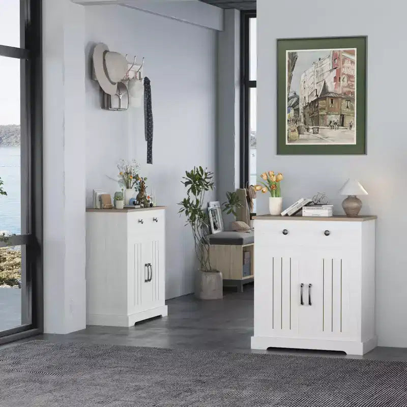 Meuble de rangement deux portes en aggloméré, peu encombrant | Organiseur de maison compact