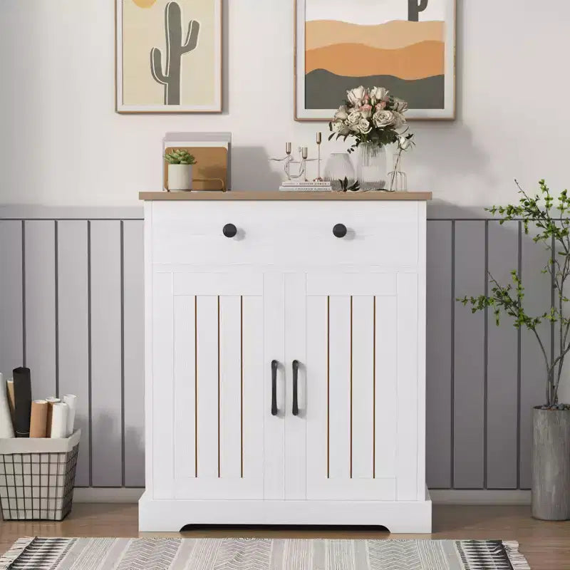 Meuble de rangement deux portes en aggloméré, peu encombrant | Organiseur de maison compact