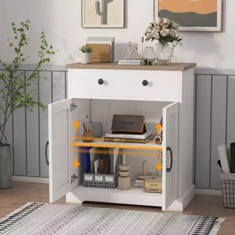 Meuble de rangement deux portes en aggloméré, peu encombrant | Organiseur de maison compact