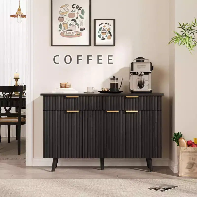 Buffet moderne cannelé de 119 cm | 3 Portes, 2 Tiroirs, Étagères réglables