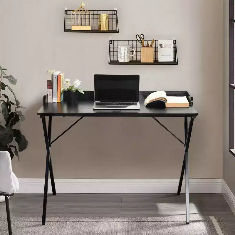 Bureau de jeu 40" | Cadre en métal robuste en forme de X, table d'écriture pour bureau à domicile noir