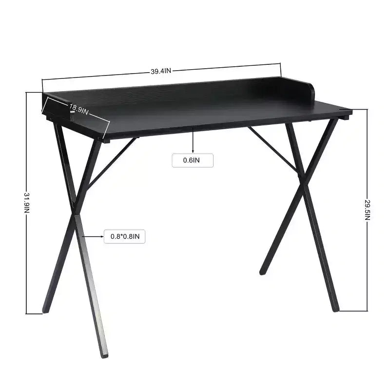Bureau de jeu 40" | Cadre en métal robuste en forme de X, table d'écriture pour bureau à domicile noir
