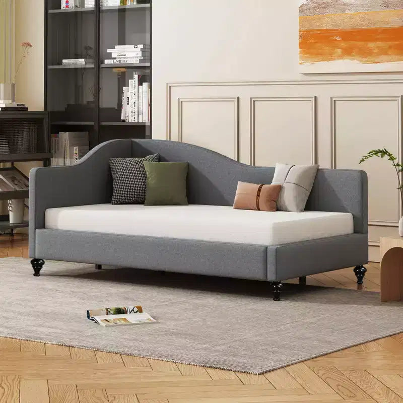 Lit de repos en lin profilé | Pieds en bois massif, Canapé-lit moderne pour salon