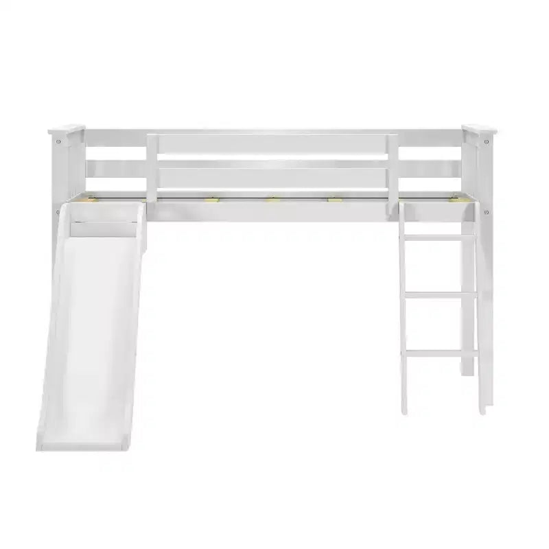 Lit mezzanine bas jumeau avec toboggan facile et rideau de camion de pompiers | Lit de chambre d'enfant