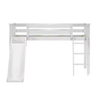 Lit mezzanine bas jumeau avec toboggan facile et rideau de camion de pompiers | Lit de chambre d'enfant