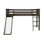 Lit mezzanine bas jumeau avec toboggan facile et rideau de camion de pompiers | Lit de chambre d'enfant